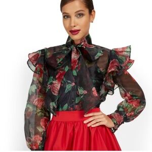New York & Co Organza Floral Blouse